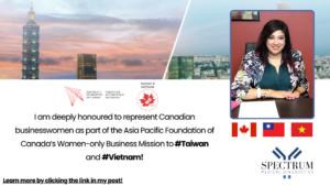 Businesswoman portrait with Taiwan, Canada, Vietnam flags