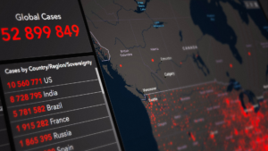 Global COVID-19 dashboard map with case counts