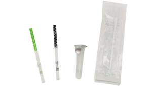 1 kit (20T) Fentanyl/Xylazine residue combo test cassette, including test strips, sample vial, and swab for accurate detection of fentanyl and xylazine residues in substances.