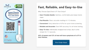 SpecCheck UTI test strip packaging and description